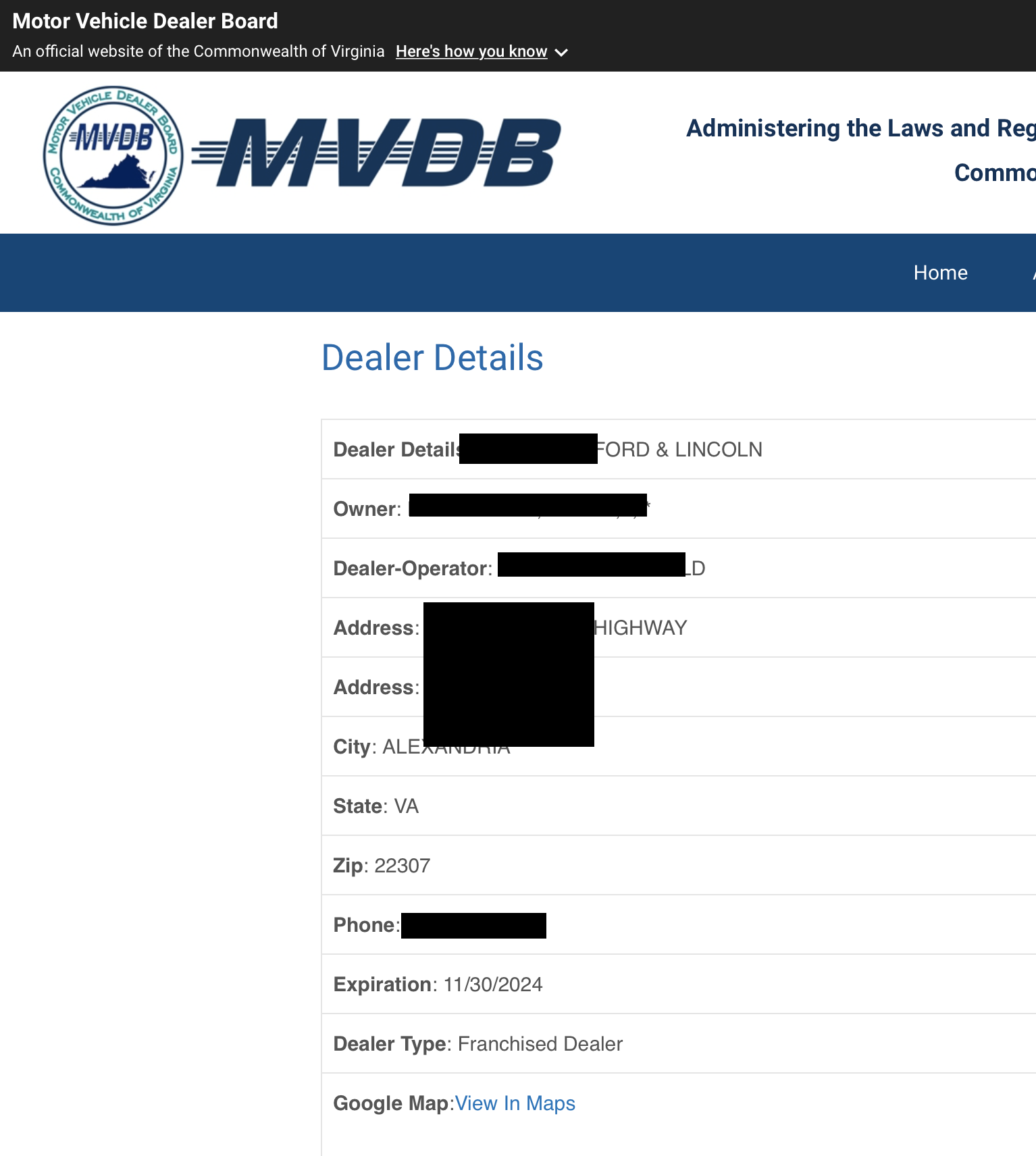 Auto dealer number lookup
