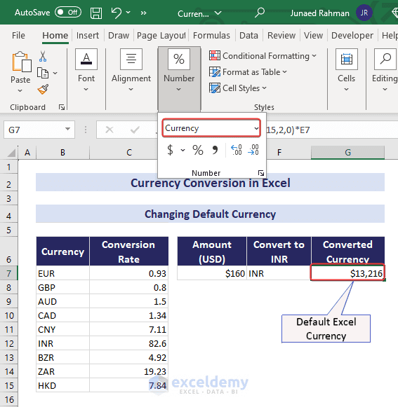 Excel convert currency