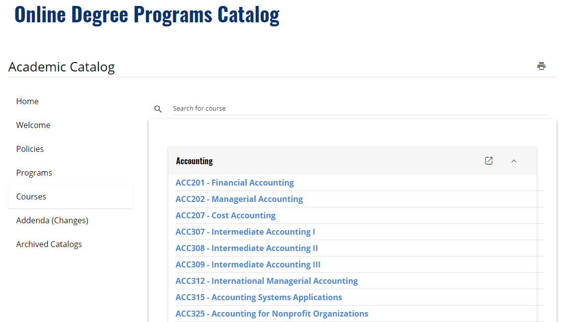 Course catalog snhu