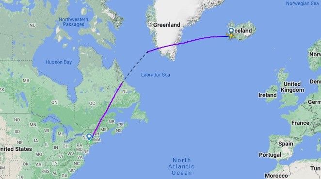 Distance from nyc to iceland