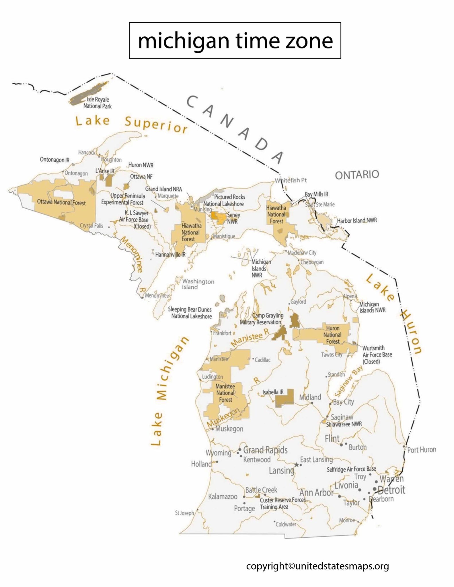 What time zone is michigan on a map
