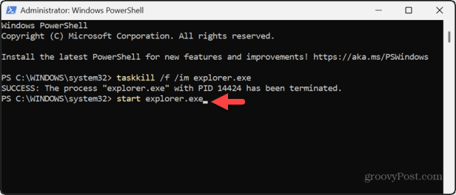 Command to start explorer exe