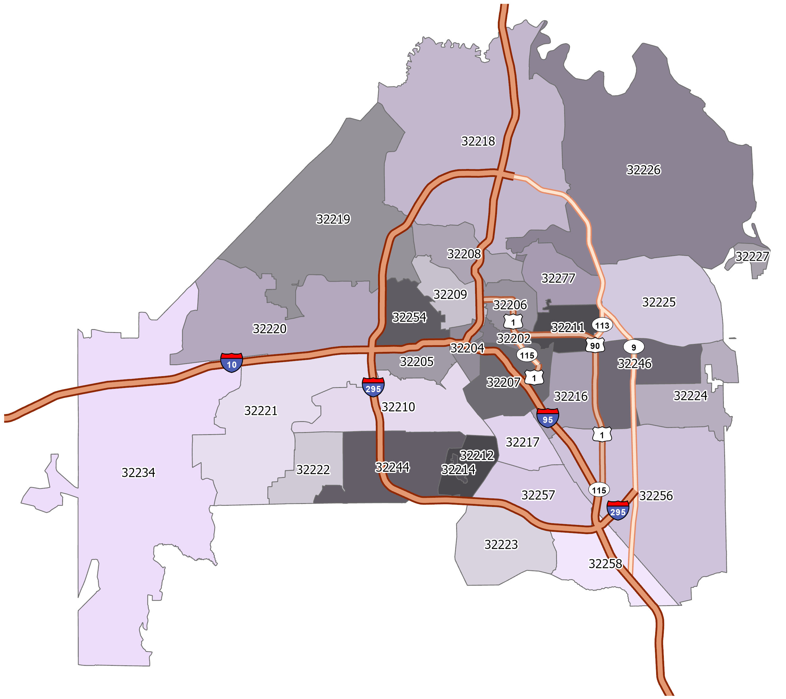 Jax zip code map