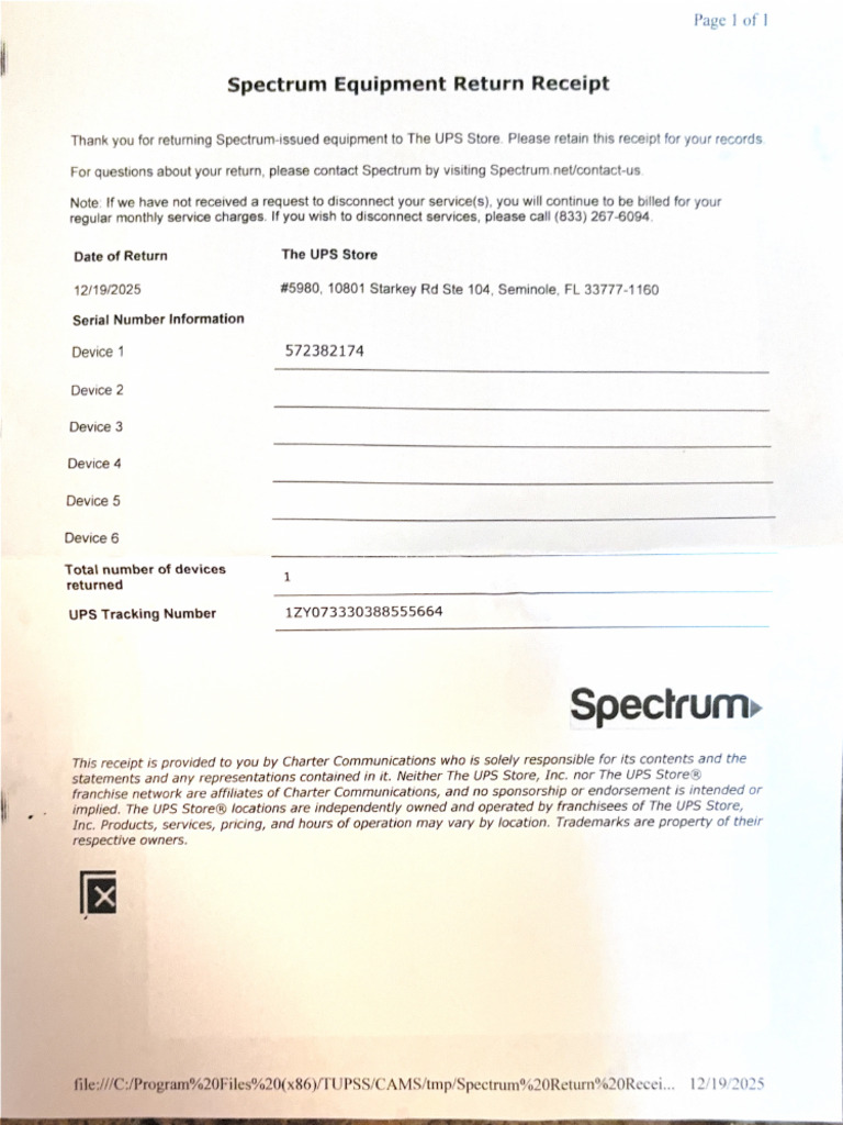 Spectrum appointment to return equipment