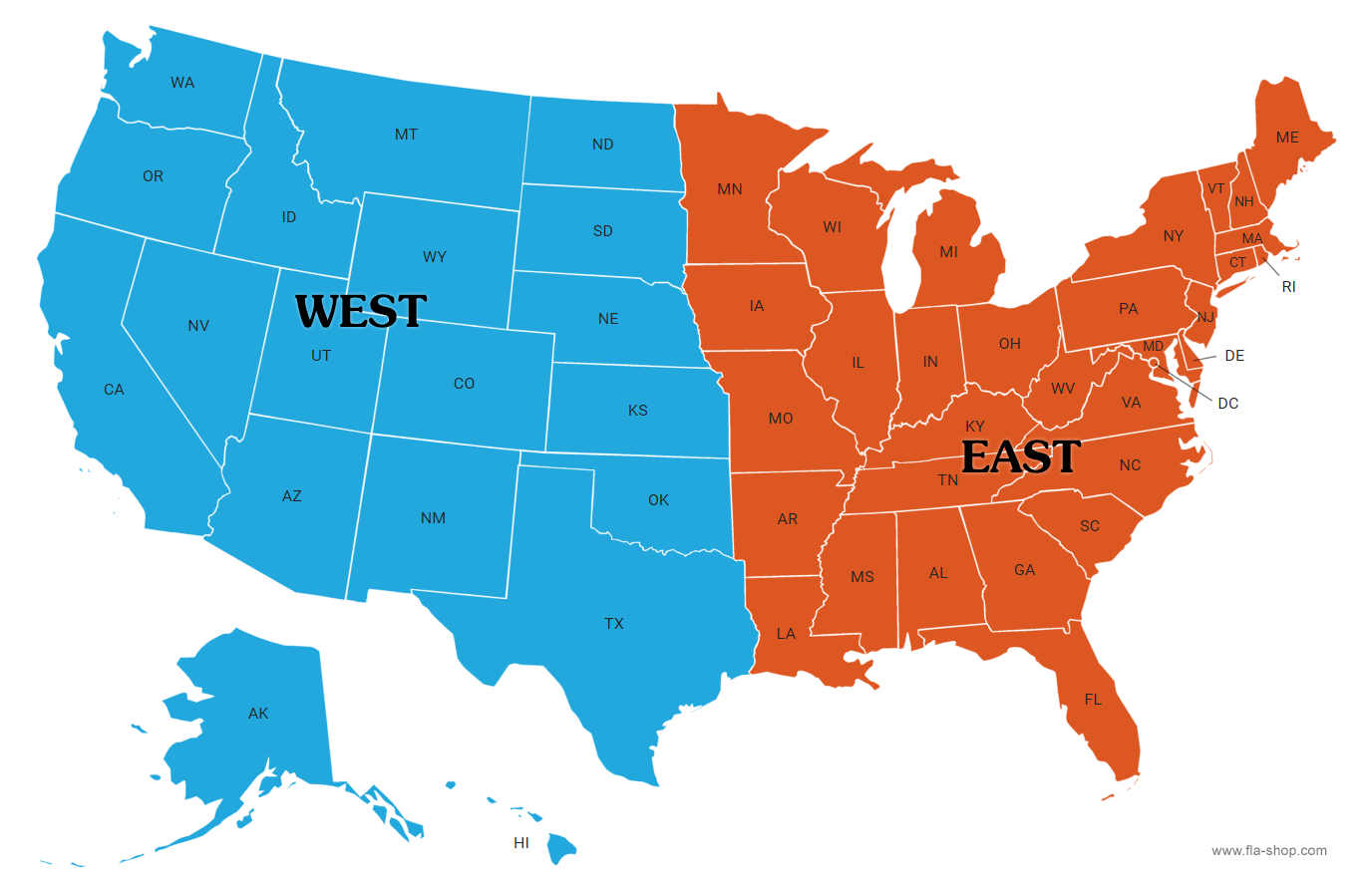 West coast and east coast states