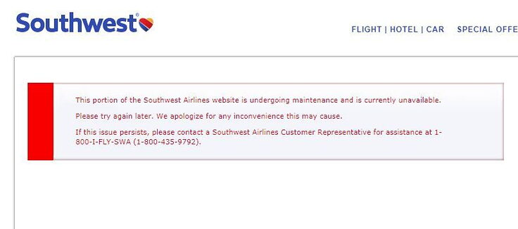 Southwest airlines site not working