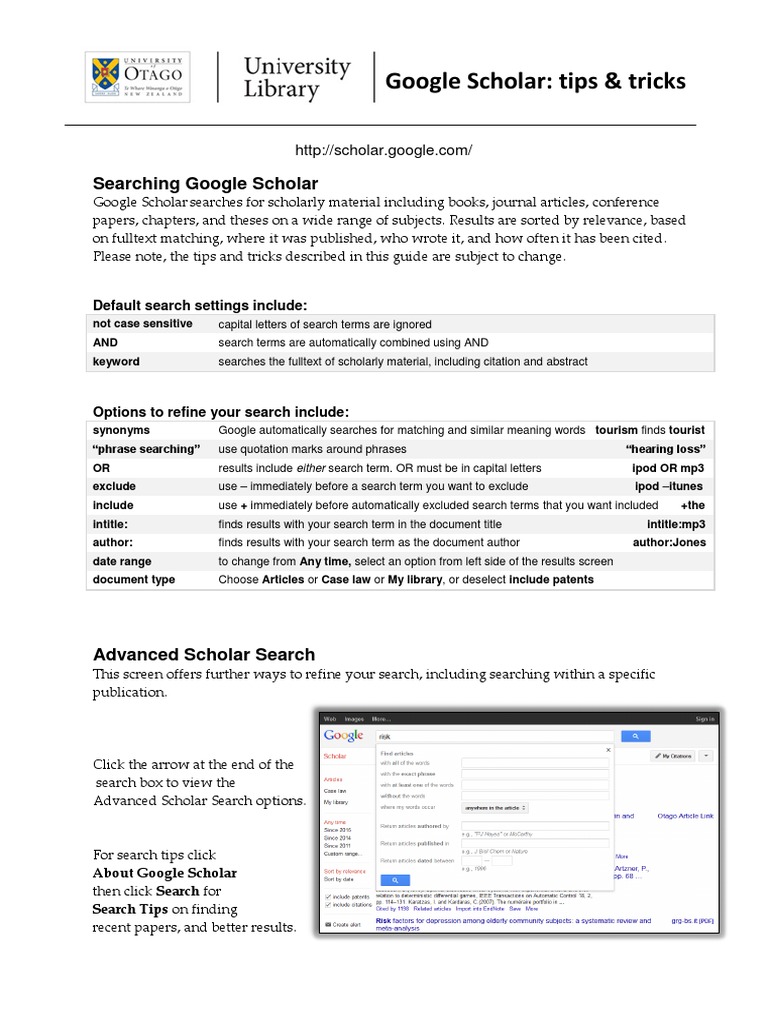 Google scholar search tips