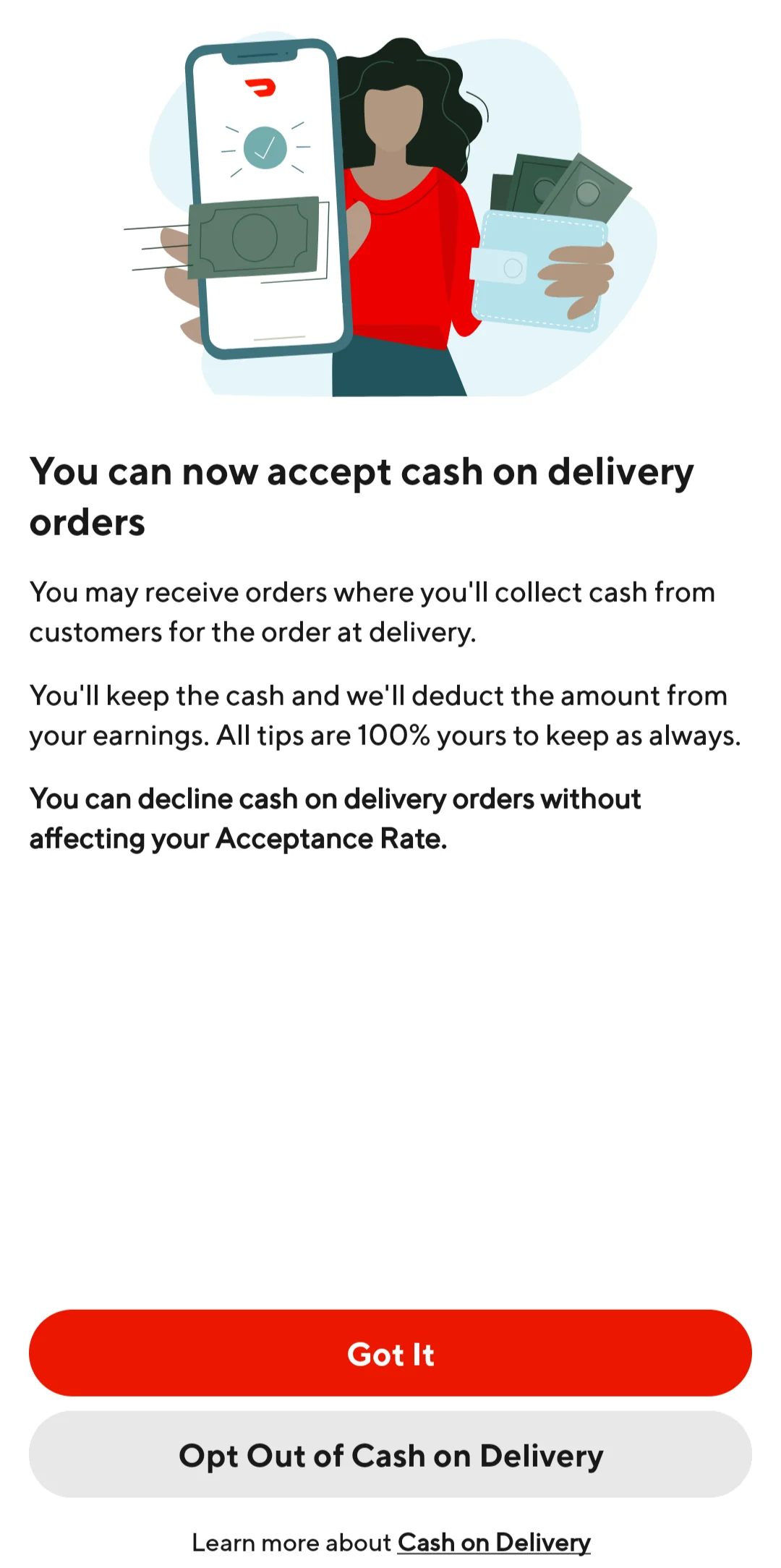 Can i pay doordash in cash
