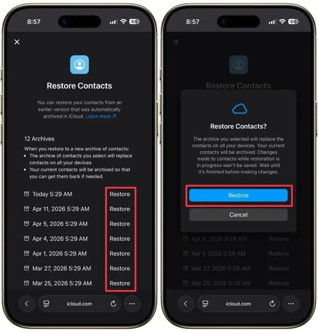 Iphone restore deleted contacts
