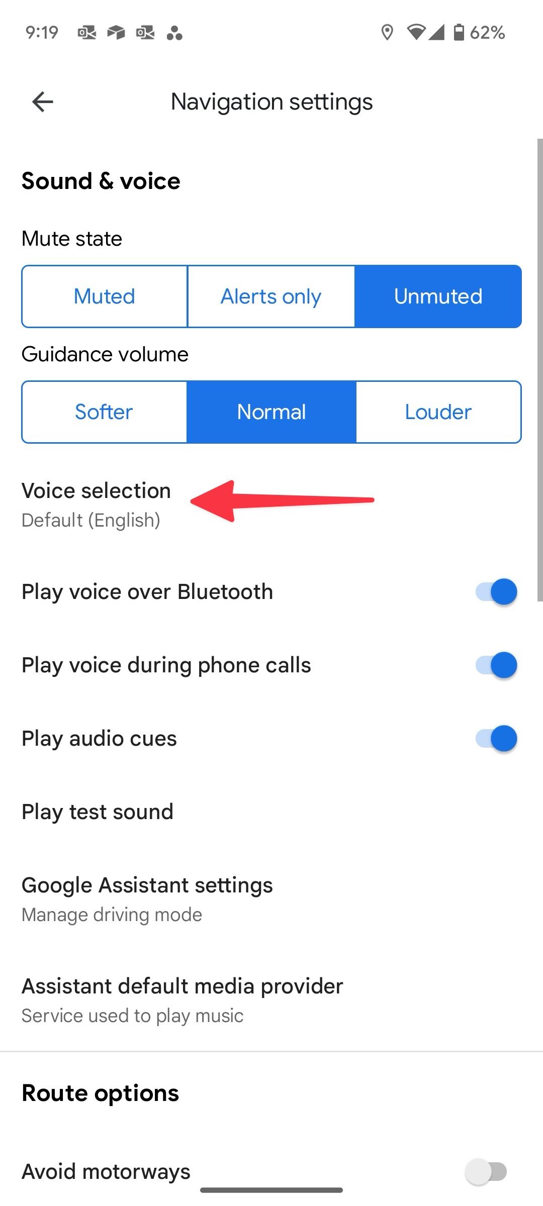 Change voice for google maps