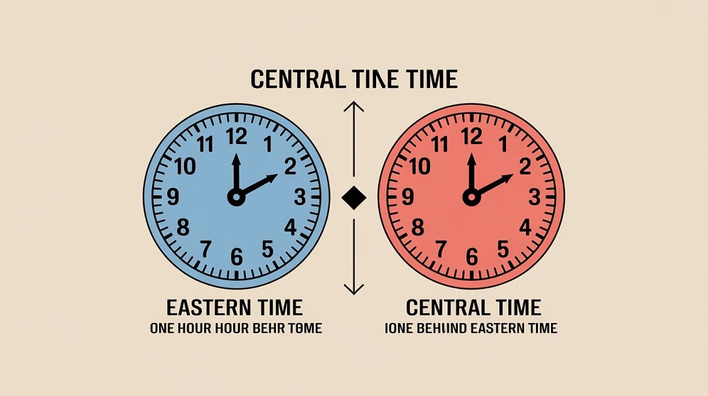 Is eastern time one hour ahead of central